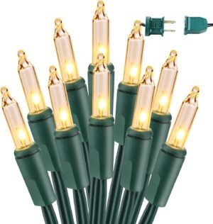BrizLabs Clear Christmas Lights Outdoor 300 Count 69.6ft Incandescent Christmas Lights Connectable Warm White Light String UL Certified Xmas Mini Light Green Wire for Indoor Tree Holiday Party Decor