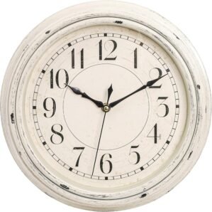 Peohud Silent Wall Clock, 12 Inch Vintage Non Ticking Quartz Battery Operated Round Clock, Rustic Wall Clock for Living Room Kitchen Home Office Classroom School