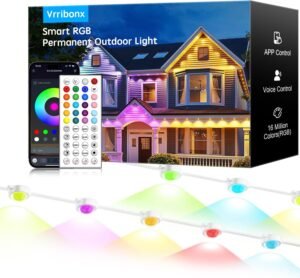 50FT Permanent Outdoor RGB Lights,IP67 Waterproof Smart LED Eaves Lights with App/Remote Control,for Christmas and All Holiday Decor,Daily and Accent Lighting,House Roof and Garden Lighting