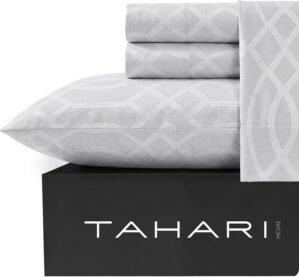 Tahari Home King Size Jacquard Comforter Set – 5 Piece | Comforter, 2 Shams, 2 Decorative Pillows | Elegant Home Decor | Soft, Durable & Breathable | Wrinkle Resistant | Trellis Gray