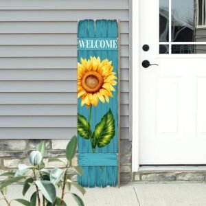 PEROUU Sunflower Welcome Wooden Sign,Spring Rustic Porch Sign for Front Door Decorations, Front Porch Decor Home Hanging Signs Wall Sign 31.5″ H
