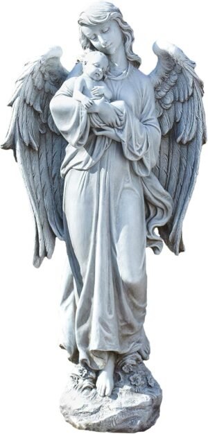 Joseph’s Studio Angel Holding Baby Garden Statue – 25.5″ Tall Religious Outdoor Décor – Durable Resin, Inspirational Christian Yard Sculpture