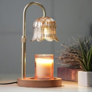 CRMILL Candle Warmer Lamp with Timer: Adjustable Dimmable Height Adjustable Warming – Flower Shape Wax Lamp Jar Candles No Flame Modern Home Decor Table Lights – Home Living Bedroom