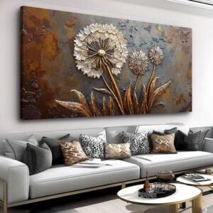 Large White Flower Wall Art with Taupe Background Elegant Flower Framed Floral Canvas Print for Living Room, Bedroom, Dining Room, Home Office Modern Ready to Hang Home Decor – 20″x40″