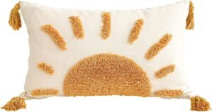 Zealax Lumbar Decorative Boho Throw Pillow Cover 12×20 Inch for Couch Living Room Outdoor, Sun Tufted Pillow Covers with Tassels Cushion Case, Rustic Farmhouse Home Decor (No Pillow Insert, 1Pc)