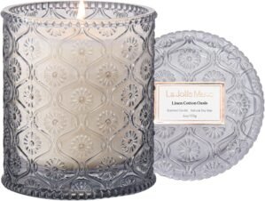 LA JOLIE MUSE Linen Cotton Scented Candle for Home | Non Toxic Natural Soy | Luxury Jar Candle | Fresh Clean Candles | Gifts for Women & Men | 40 Hours