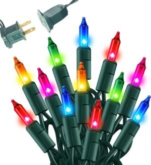 Dazzle Bright Multi-Colored Christmas Mini String Lights, 20FT 100 Count Incandescent Waterproof Fairy Lights Plug in, Connectable Christmas Decorations for Indoor Outdoor Home Party Garden Yard
