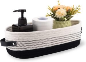 Cotton Rope Toilet Basket Bathroom Decor Baskets, Toilet Paper Holder Basket, Farmhouse Home Decor Organizing Small Baskets 13″x5.9″x4″ Black