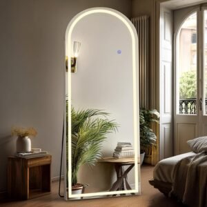 DUMOS Arched Full Length Mirror with Light, 20″x63″ LED Floor Standing Mirror with 3 Color Lights & Wall Mounted for Bedroom, Dressing Room, Living Room, Bathroom