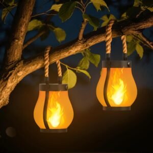 Hompavo Gen2 Solar Lanterns Outdoor with Ultra-Real Flame, Dual Charging (USB/Solar) & 2 Mode – Waterproof Decorative Hanging/Table Lights for Yard Patio Garden Birthday Mothers Day Gifts for Women, 2