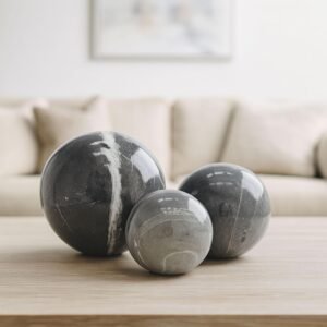 Marble Inspired Orbs for Home Decor – Sphere Sculptures for Bathroom Counter, Office, Living Room, and Shelf Styling – Round Ornament for Coffee Table and Tabletop – Set of 3, 6″, 5″, 4″, Gray