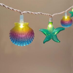 Starfish Seashell String Lights 8Ft Ocean Themed Decorative Lights 10 LED Starfish Shell Light, Plug-in Beach String Light for Bedroom Patio Garden Wedding Hawaii Party Christmas Tropical Decor