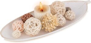 Hanobe Leaf Wooden Decorative Tray: Leaf Shaped Wood Key Tray Decor Plate Bowl for Crystal Candle