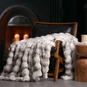EverGrace Ultra Soft Luxury Fluffy Faux Rabbit Fur Throw Blanket, Thick Warm Bubble Throw for Bed, Cozy Plush Reversible Blankets for Couch, Chair, Sofa, Light Grey, 50×60 Inches