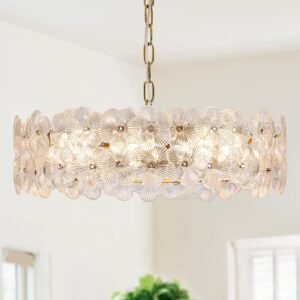 Modern Clear Flower Glass Chandelier 20″ Elegant 6 Lights Gold Chandelier Light Fixture Luxury for Living Dining Room Kitchen Entryway Bedroom Foyer, E12
