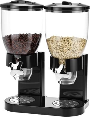 QWORK Double Dry Food Dispenser, 2L Capacity Each, Dry Cereal Grain Dispenser, Keeps Ingredients Fresh