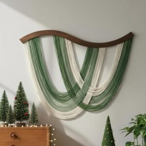 Mindsoft Green Macrame Wall Hanging Dip Dyed Yarn Wall Art, Modern Boho Decor Handmade Cotton Rope Tapestry for Bedroom, Living Room, Nursery, 31.5 x 23.6 Inch