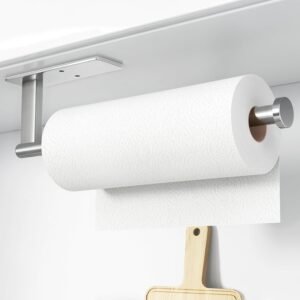 Paper Towel Holder Under Cabinet – Stainless Steel Paper Towel Holder Wall Mount, Self-Adhesive or Drilling, Silver Towel Rack for Kitchen Organization and Storage, Kitchen Paper Roll Holder