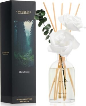 COCORRÍNA Reed Diffuser – Black Forest Scent, 6.76 fl oz Essential Oil with 8 Reed Sticks – Home Fragrance for Bedroom Bathroom Shelf Décor