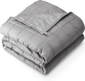 Bare Home Weighted Blanket All-Natural 100% Cotton with Nontoxic Glass Beads 60″x80″ 17lbs, Light Grey