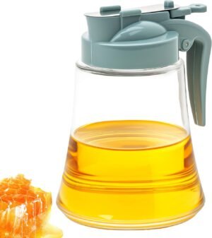 12 Oz Syrup Dispenser – No-Drip Pourers for Maple Syrup, Oil Dispenser Bottle with Non-Slip Handle, Honey Jar & Sirop Container, Reusable Syrup Bottle for Kitchen (Blue)