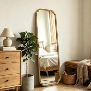 WallBeyond Full Length Mirror Wall Mounted 65″x22″, Rustic Wooden Frame Floor Mirror, Large Full Body Mirror for Bedroom, Leaning or Hanging Against Wall, Natural