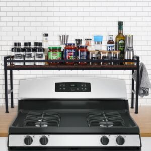 Spice Rack Shelf for Kitchen Stove，Stove Top Shelf with 4 hooks Extra Storage Countertop, Seasoning Organizer,Kitchen Organizers and Storage