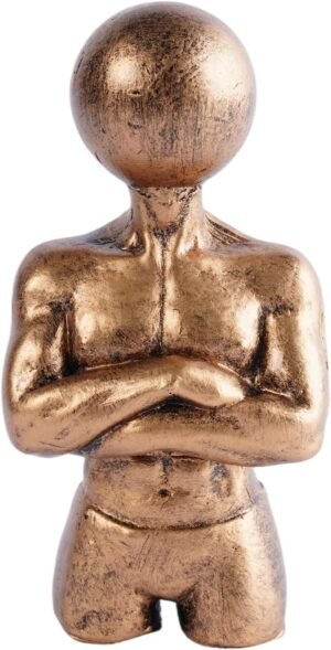 Sculptures Unique Home Decor Abstract Male Bust Statue Crossed Arms Resin Tabletop Shelf Accent in Silver Bronze Black for Office Living Room Home Gym, Gold