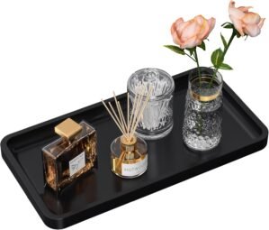 Bathroom Vanity Tray for Countertop – Bamboo Organizer Tray for Dresser Tops, Toilet, Perfume Small Decorative Tray Wood Tray for Home Decoration 11.81” L x 6.1” W x 0.79” H Black