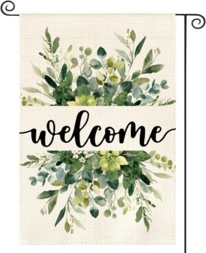 AVOIN colorlife Spring Summer Floral Welcome Garden Flag 12×18 Inch Double Sided Outside, Eucalyptus Seasonal Farmhouse Yard Outdoor Flag