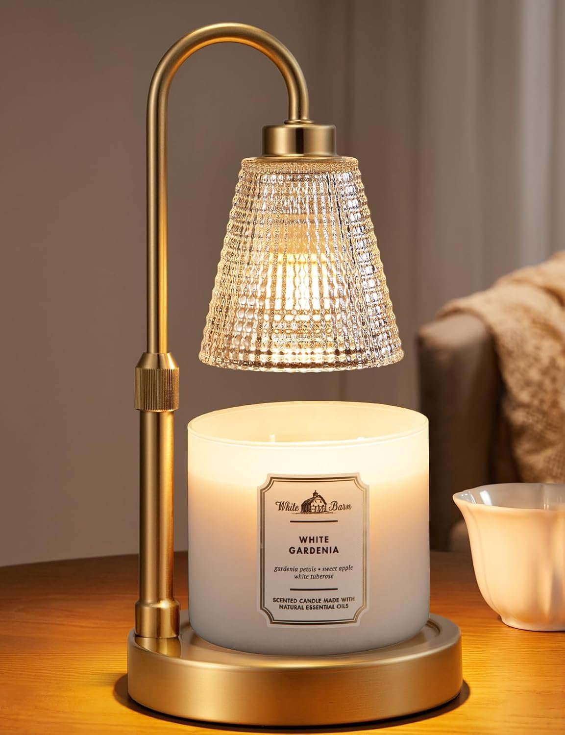 Big Gold Candle Warmer Lamp with Timer, Dimmable Candle Warmer for Home Decor, Height Adjustable Candle Lamp for Jar Candles, Birthday Gifts for Women Mom, House Warming Gifts New Home