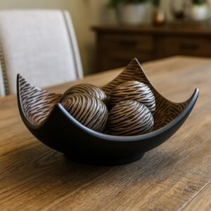 Seraphic Centerpieces for Table Decor, 5pc Decorative Scoop Bowl, Brown | Coffee, Dining & Kitchen Table Centerpiece, 4 Decorative Orbs Included, Entryway Console Foyer Decor, Modern, 14in, 5pc Set