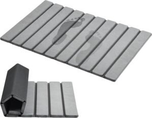 AWW Foldable Stone Bath Mat, Quick Dry Diatomaceous Earth Bath Mat with Non-Slip Mat, Super Absorbent, Easy to Clean, Compact for Small Bathrooms, 23.6 x 15.5, Grey