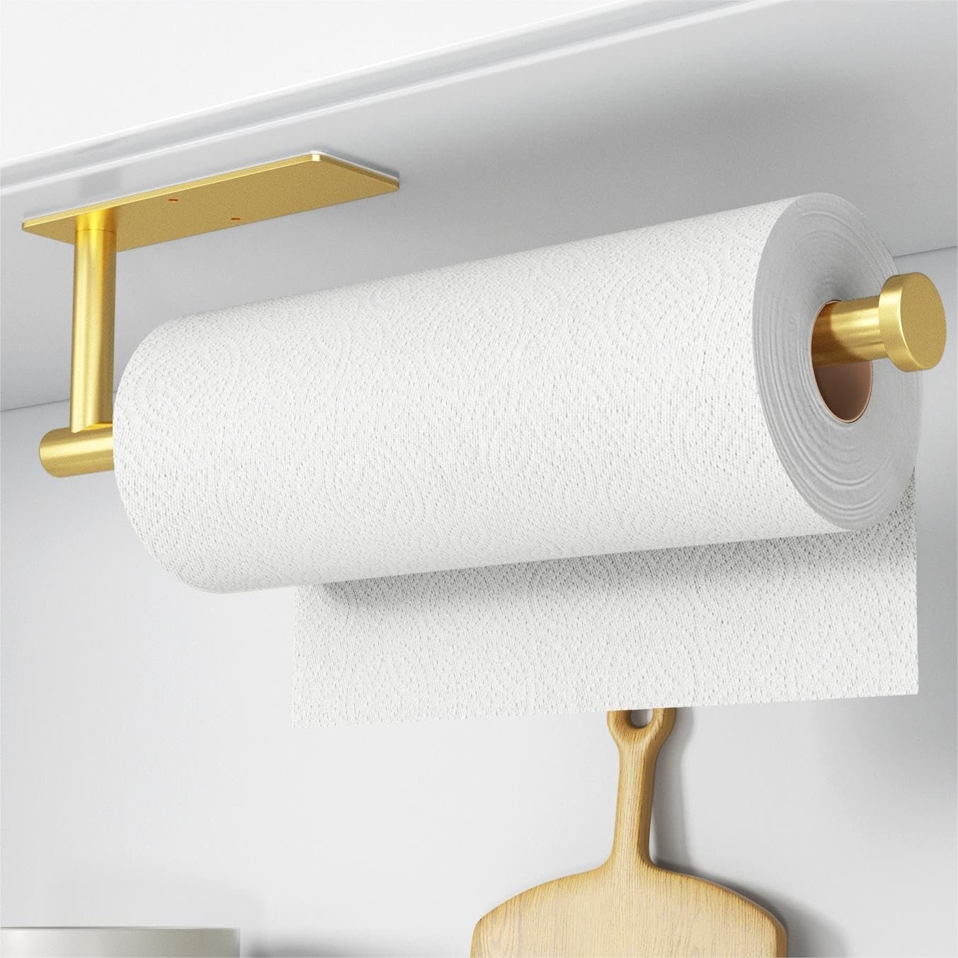 Paper Towel Holder – Self-Adhesive or Drilling, Gold, Wall Mounted, SUS304 Stainless Steel Kitchen Roll Dispenser Under Cabinet