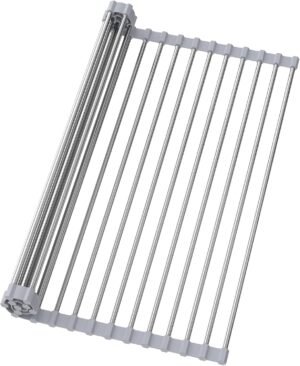 Roll Up Over Dish Rack 17.7”Lx15.5”W, Kitchen Drainer Rack, Gray