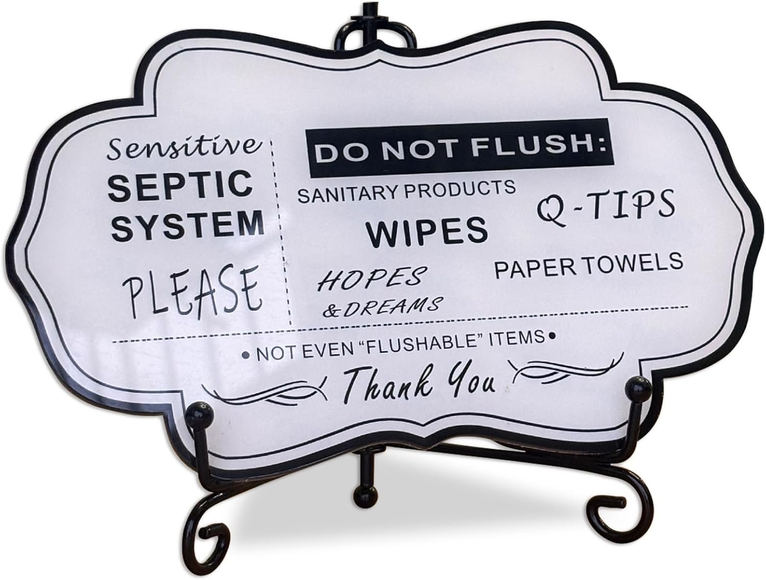 Do Not Flush Rules Sign for Bathroom,RAMIEYOO Designer Septic System Bathroom signs with stand for Home,Business or RV,Cabin (White)