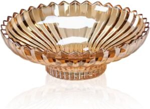 Glass Fruit Bowl or Decorative Bowl, used for Kitchen counter or living room center table decoration, 12.5 inch Fruit Bowl or Center Bowl (Amber)