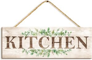 Kitchen Sign Wall Decor, Wooden Wall Art, Rustic Farmhouse Wall Hanging Plaque for Home Kitchen, 4.7 x 13.7 inches