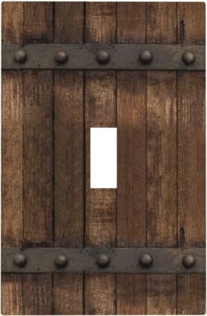 Rustic Brown Wood Barn Door Farmhouse Light Switch Cover Plate Single Toggle 1 Gang Wall Plate Country Decorative Electrical Faceplate for Kitchen Home Decor Accessories 5″ x 3″
