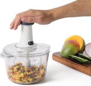 Calphalon Aero Food Chopper, Manual Vegetable Chopper with Container, Large-Capacity BPA-Free Chopping Bowl with Interchangeable Blades for Dicing, Slicing & Meal Prep