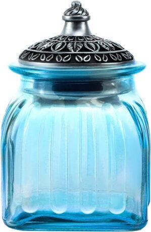 SOCOSY Vintage Crystal Glass Candy Jar with Lid Food Jar Nut Jar Jewelry Box Wedding Candy Buffet Jars Kitchen Storage Assorted Color 24 oz