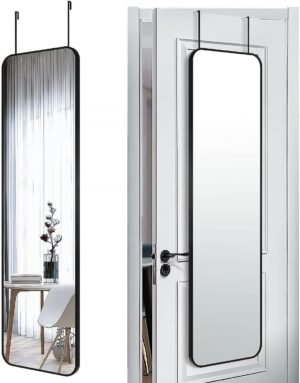 SCWF-GZ 47×14 Mirror Rectangle Full Body Length Door Hanging Wall Mounted Metal Aluminum Alloy Frame Dressing Make-up Mirrors for Entryway Bedroom Bathroom Living Room 47 14 inch Black