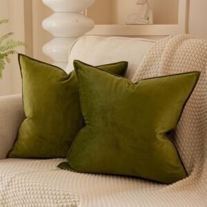 JUSPURBET 22×22 Pillow Covers Set of 2 Decorative Throw Pillow Covers Case for Couch Sofa Bed Soft Velvet Cushion Covers with Hidden Zipper for Home Decor Living Room,Olive