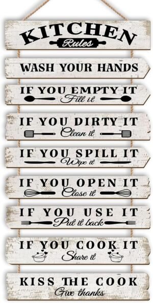 Kitchen Wall Decor Funny Kitchen Signs Kitchen Rules Pictures Wall Art Decor Rustic Farmhouse Western Kitchen Decor Wooden Sign (White)