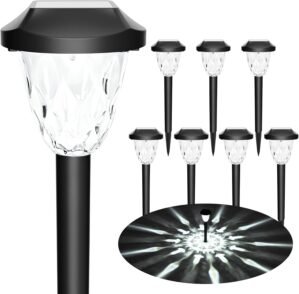 GIGALUMI 8 Pack Solar Lights Outdoor, Solar Pathway Lights with Great Pattern, Waterproof Auto On/Off Solar Powered Light for Outside Yard Garden Walkway Driveway Lawn Pathway