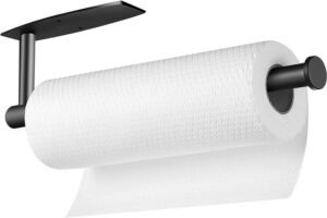 Paper Towel Roll Rack – Under Cabinet Stainless Steel Towel Holder – Black