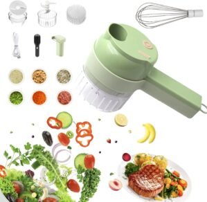 Multi-Functional Portable Wireless Vegetable Processor Electric 4-in-1 Vegetable Cutter Set, Easy to Charge, for Garlic, Chili, Celery, Meat, With Cleaning Brush, With Egg and Cream Whisk.
