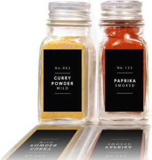 Lovable Labels Farmhouse Minimalist Black Spice Jar Labels – 184 Preprinted + 8 Blank Write-on Stickers Dishwasher Save & Waterproof Great for Spices and Seasonings Set to Organize Your Spice Rack