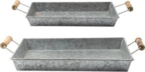 AuldHome Design Galvanized Farmhouse Trays (Set of 2, Small & Medium); Farmhouse Decor Rectangular Trays w/Handles