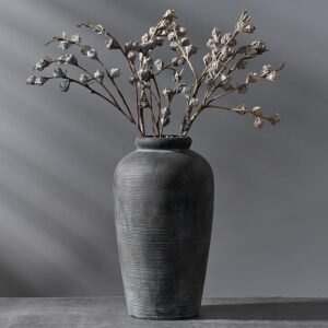Vaseking Large Ceramic Rustic Vase, 11 inch Minimalist Decorative Farmhouse Tall Vase for Home Decor, Living Room, Shelf Decor, Enterway, Wedding, Table Decoration, Bronze